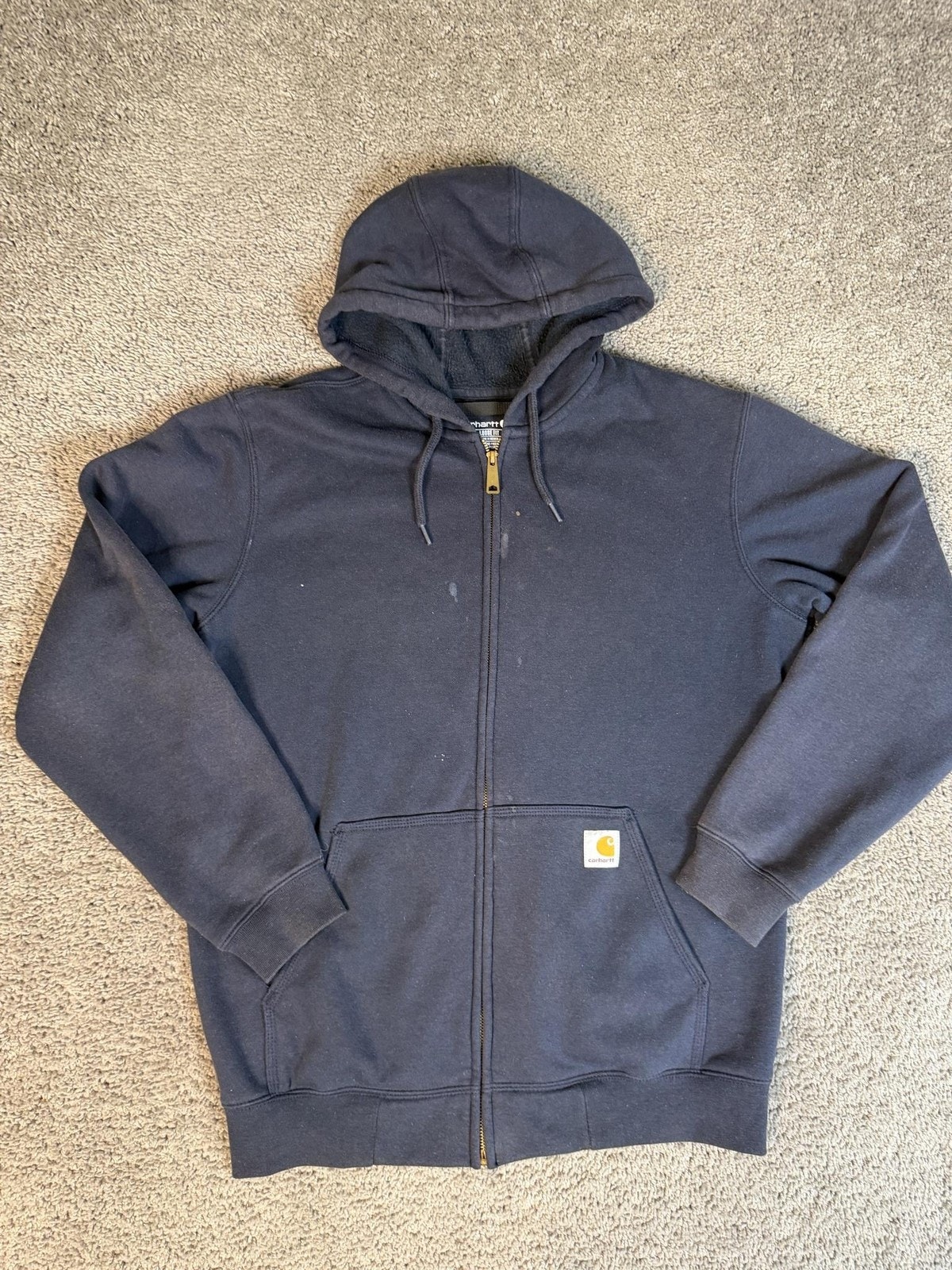 Carhartt Hoodie Mens M Relaxed Blue Full Zip Hooded Lined Fleece Pockets Logo